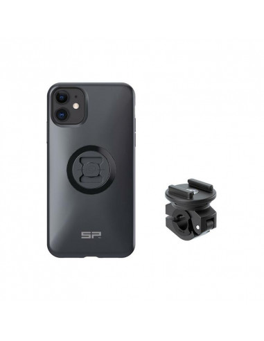 Pack complet SP-CONNECT Moto Bundle fixé sur rétroviseur iPhone 11/XR