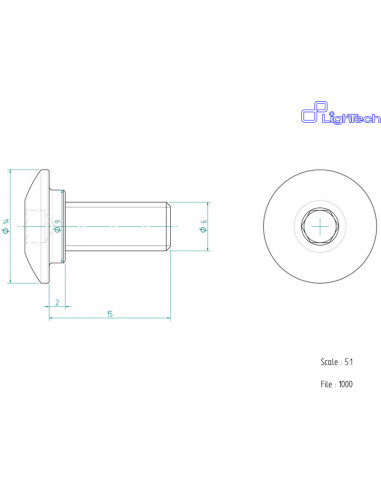 Vis LIGHTECH M6 X 15 Type 1000 Ergal or à l'unité
