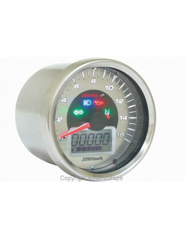 Compteur de vitesse KOSO D64 GP Style rond universel chromé (160 km/h)