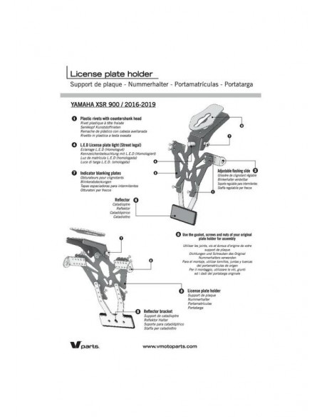 Support de plaque V PARTS noir Yamaha XSR 900