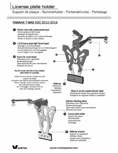Support de plaque V PARTS noir Yamaha T-Max 530 Support de plaque V PARTS noir Yamaha T-Max 530