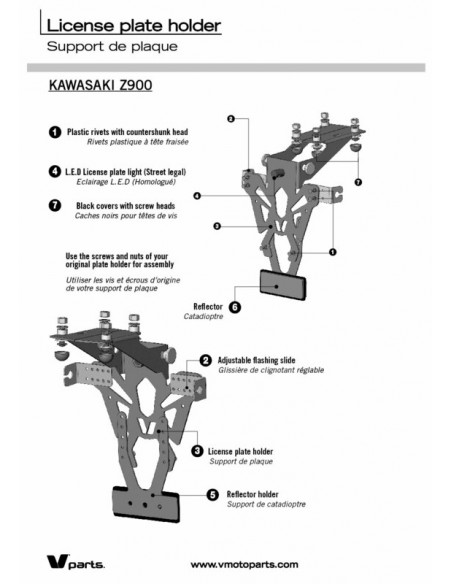 Support de plaque V PARTS noir Kawasaki Z900