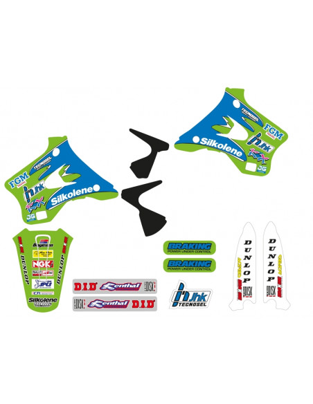 Kit déco complet TECNOSEL Team Kawasaki 1996 Kit déco complet TECNOSEL Team Kawasaki 1996