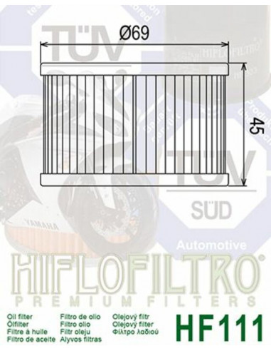 Filtre à huile HIFLOFILTRO - HF111 Honda