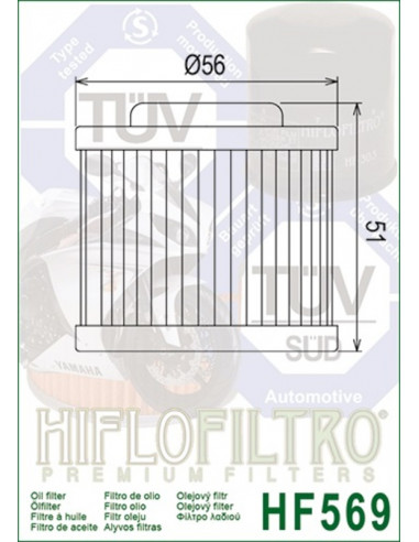 Filtre à huile HIFLOFILTRO - HF569 MV Agusta Filtre à huile HIFLOFILTRO - HF569 MV Agusta