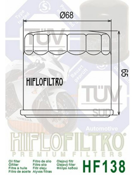 Filtre à huile HIFLOFILTRO Noir brillant - HF138 Filtre à huile HIFLOFILTRO Noir brillant - HF138