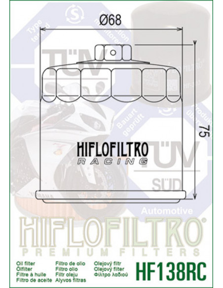 Filtre à huile HIFLOFILTRO Racing - HF138RC Filtre à huile HIFLOFILTRO Racing - HF138RC