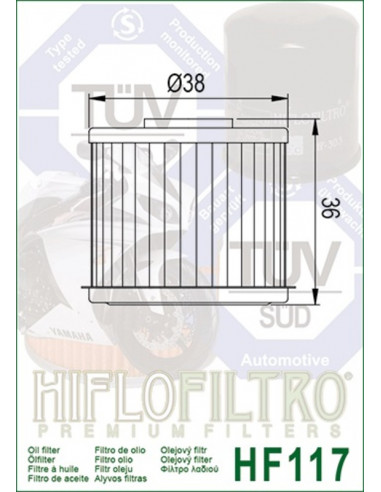 Filtre à huile HIFLOFILTRO - HF117 Honda Filtre à huile HIFLOFILTRO - HF117 Honda