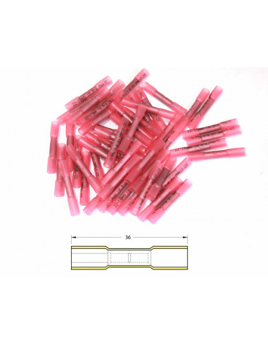 Bout à bout à sertir thermo-rétractable BIHR Ø0,5/1,5mm² - 50pcs transparent rouge