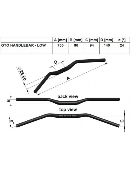 Guidon GILLES TOOLING Ø28,6mm GT Oversize sans barre noir