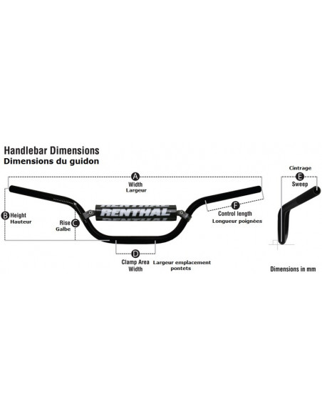 Guidon RENTHAL MX/Enduro 7/8" 809 RC High