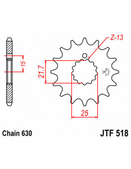 Pignon JT SPROCKETS acier standard 518 - 630 Pignon JT SPROCKETS acier standard 518 - 630