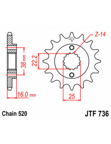 Pignon JT SPROCKETS acier standard 736 - 520