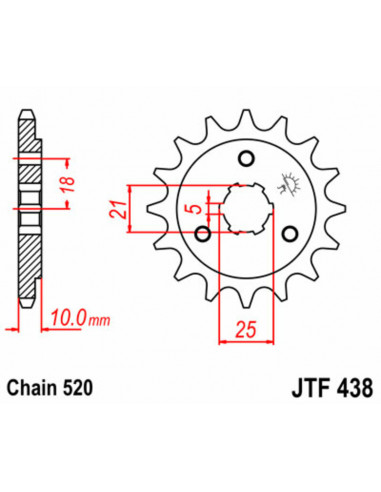 Pignon JT SPROCKETS acier standard 438 - 520 Pignon JT SPROCKETS acier standard 438 - 520