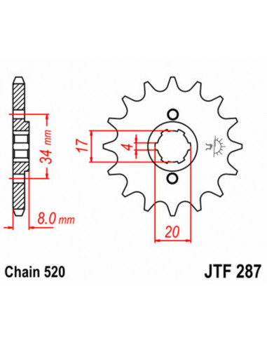 Pignon JT SPROCKETS acier standard 287 - 520 Pignon JT SPROCKETS acier standard 287 - 520