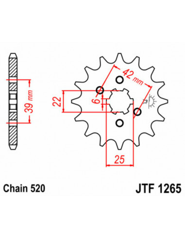 Pignon JT SPROCKETS acier standard 1265 - 520
