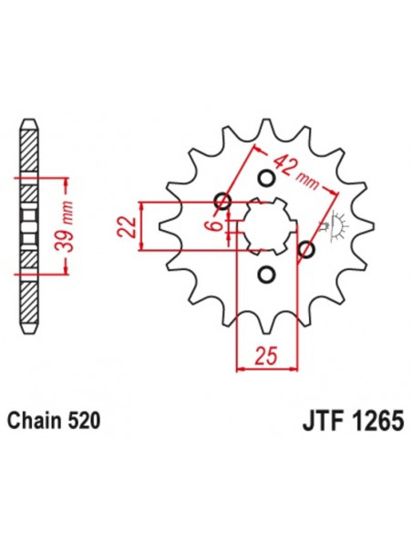 Pignon JT SPROCKETS acier standard 1265 - 520 Pignon JT SPROCKETS acier standard 1265 - 520