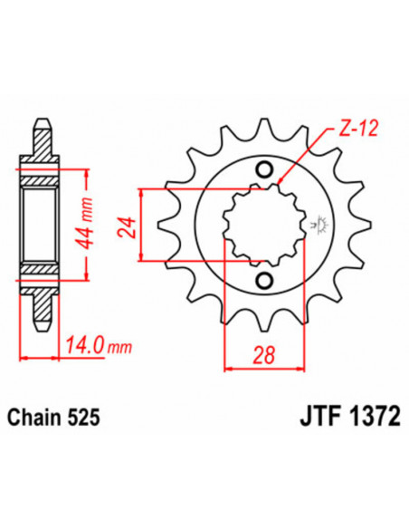 Pignon JT SPROCKETS acier standard 1372 - 525 Pignon JT SPROCKETS acier standard 1372 - 525