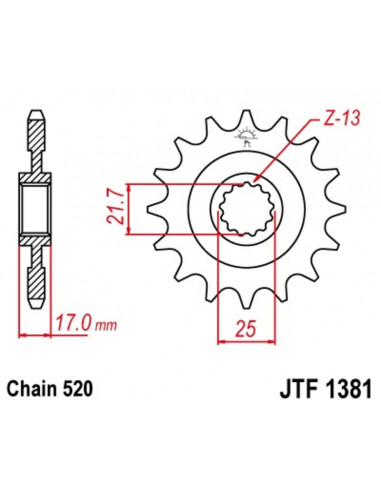Pignon JT SPROCKETS acier standard 1381 - 520 Pignon JT SPROCKETS acier standard 1381 - 520