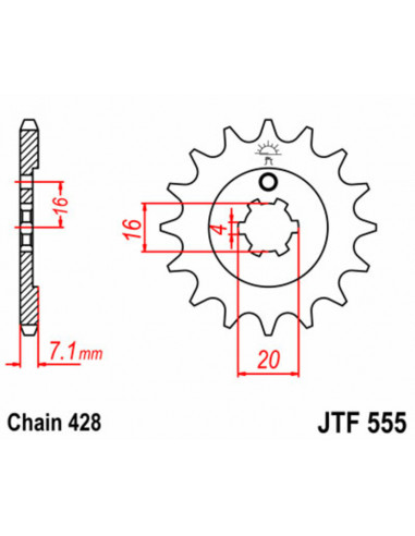 Pignon JT SPROCKETS acier standard 555 - 428 Pignon JT SPROCKETS acier standard 555 - 428