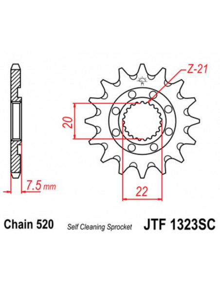 Pignon JT SPROCKETS acier anti-boue 1323 - 520 Pignon JT SPROCKETS acier anti-boue 1323 - 520