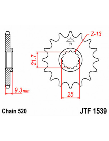 Pignon JT SPROCKETS acier standard 1539 - 520 Pignon JT SPROCKETS acier standard 1539 - 520