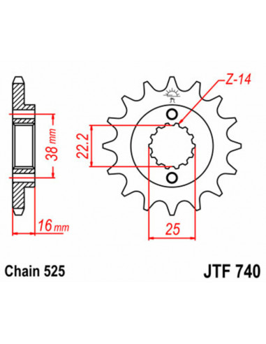 Pignon JT SPROCKETS acier standard 740 - 525 Pignon JT SPROCKETS acier standard 740 - 525