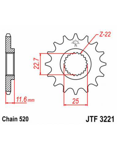 Pignon JT SPROCKETS acier standard 3221 - 520 Pignon JT SPROCKETS acier standard 3221 - 520