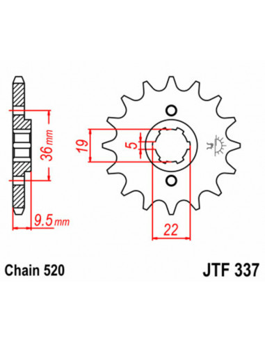 Pignon JT SPROCKETS acier standard 337 - 520 Pignon JT SPROCKETS acier standard 337 - 520