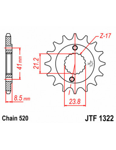 Pignon JT SPROCKETS acier standard 1322 - 520 Pignon JT SPROCKETS acier standard 1322 - 520