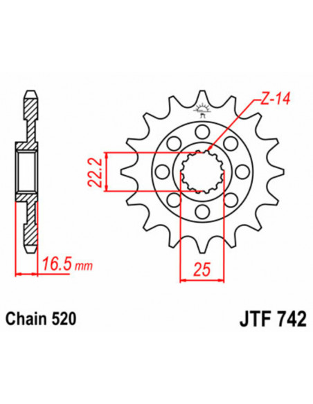 Pignon JT SPROCKETS acier standard 742 - 520 Pignon JT SPROCKETS acier standard 742 - 520