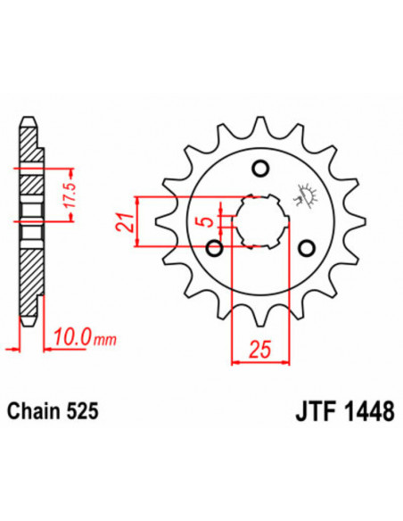 Pignon JT SPROCKETS acier standard 1448 - 525 Pignon JT SPROCKETS acier standard 1448 - 525