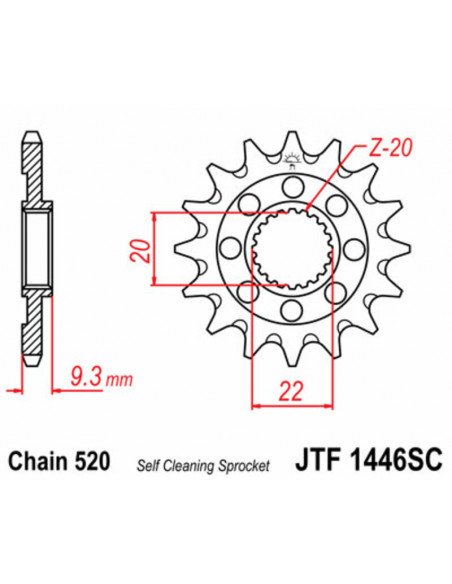 Pignon JT SPROCKETS acier anti-boue 1446 - 520 Pignon JT SPROCKETS acier anti-boue 1446 - 520