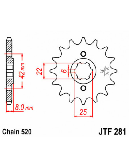 Pignon JT SPROCKETS acier standard 281 - 520 Pignon JT SPROCKETS acier standard 281 - 520