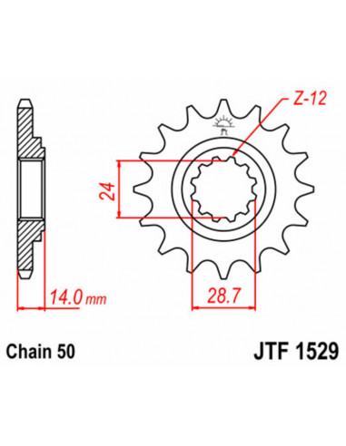 Pignon JT SPROCKETS acier standard 1529 - 525 Pignon JT SPROCKETS acier standard 1529 - 525