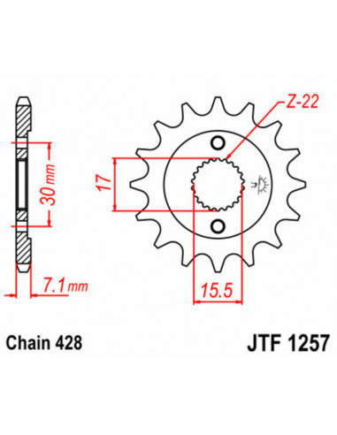 Pignon JT SPROCKETS acier standard 1257 - 428 Pignon JT SPROCKETS acier standard 1257 - 428
