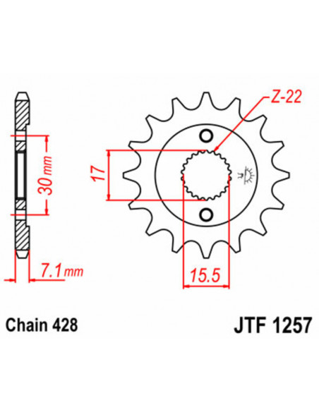 Pignon JT SPROCKETS acier standard 1257 - 428 Pignon JT SPROCKETS acier standard 1257 - 428