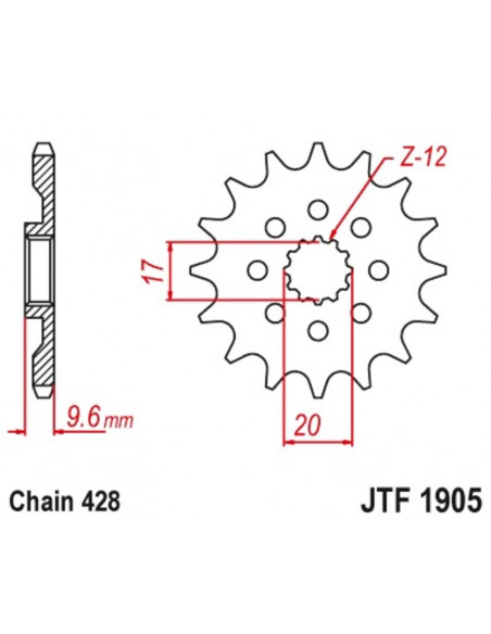 Pignon JT SPROCKETS acier standard 1905 - 428 Pignon JT SPROCKETS acier standard 1905 - 428
