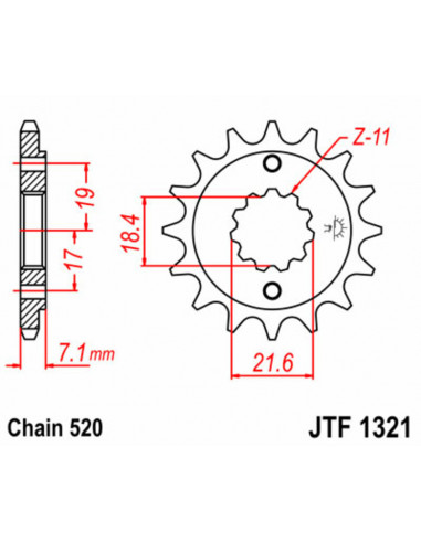 Pignon JT SPROCKETS acier standard 1321 - 520 Pignon JT SPROCKETS acier standard 1321 - 520