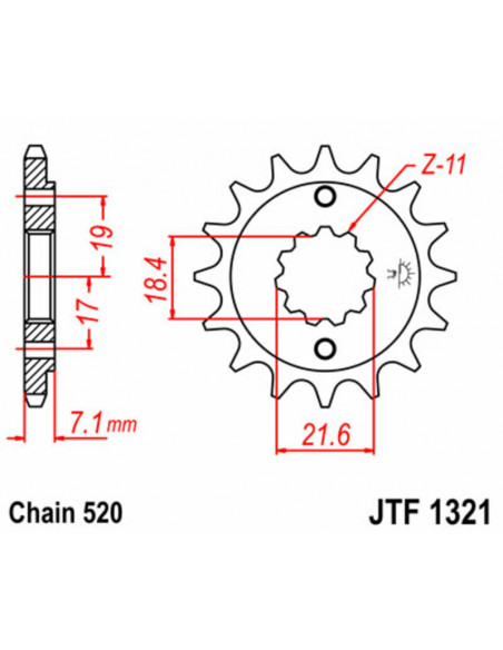 Pignon JT SPROCKETS acier standard 1321 - 520 Pignon JT SPROCKETS acier standard 1321 - 520