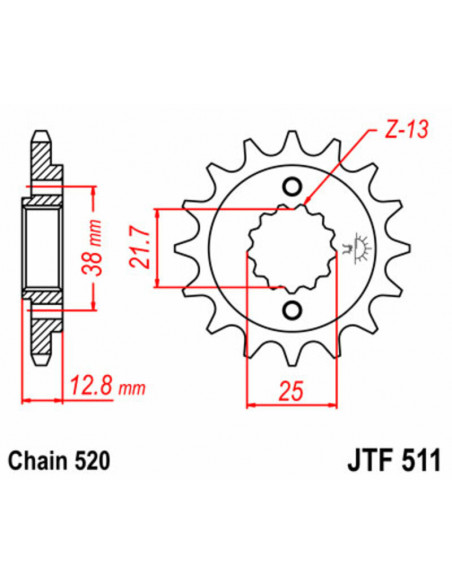 Pignon JT SPROCKETS acier standard 511 - 520 Pignon JT SPROCKETS acier standard 511 - 520