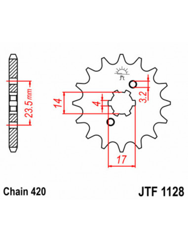 Pignon JT SPROCKETS acier standard 1128 - 420 Pignon JT SPROCKETS acier standard 1128 - 420