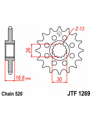 Pignon JT SPROCKETS acier standard 1269 - 520 Pignon JT SPROCKETS acier standard 1269 - 520