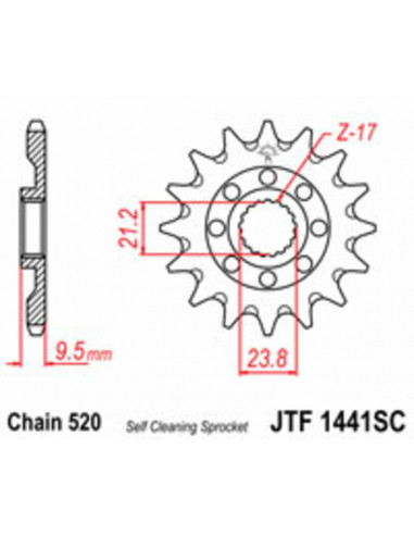 Pignon JT SPROCKETS acier anti-boue 1441 - 520 Pignon JT SPROCKETS acier anti-boue 1441 - 520