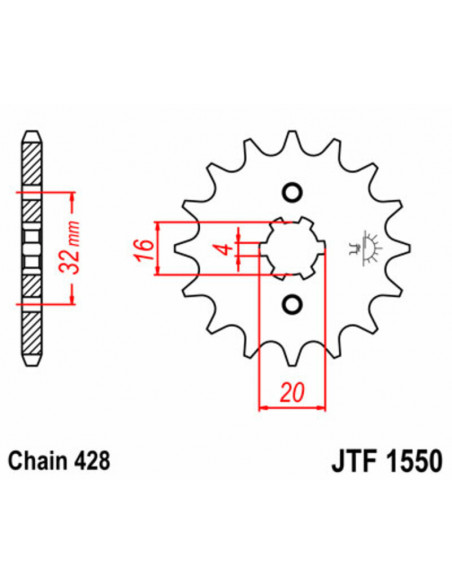 Pignon JT SPROCKETS acier standard 1550 - 428 Pignon JT SPROCKETS acier standard 1550 - 428