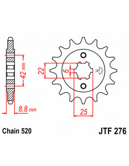 Pignon JT SPROCKETS acier standard 276 - 520 Pignon JT SPROCKETS acier standard 276 - 520