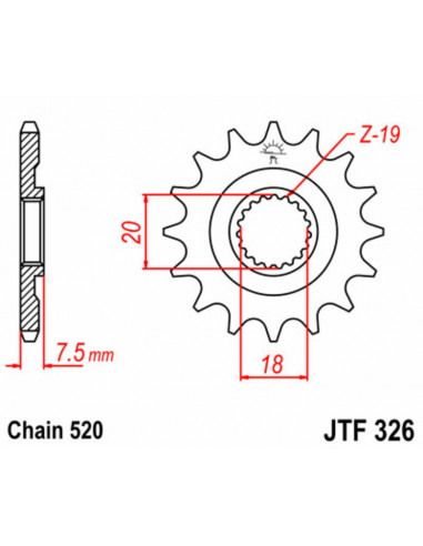 Pignon JT SPROCKETS acier standard 326 - 520 Pignon JT SPROCKETS acier standard 326 - 520