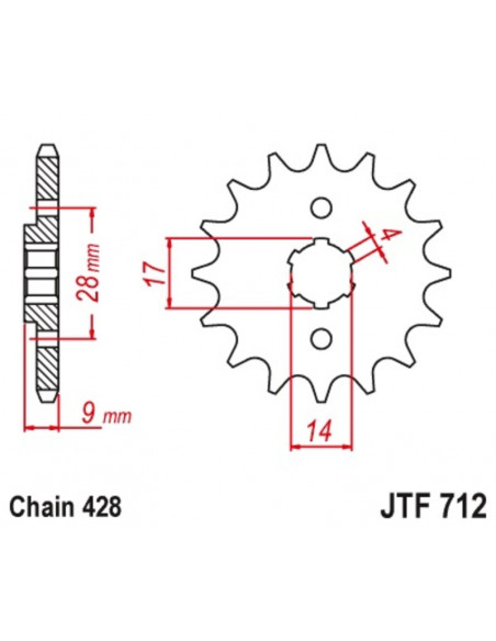 Pignon JT SPROCKETS acier standard 712 - 428 Pignon JT SPROCKETS acier standard 712 - 428