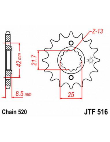 Pignon JT SPROCKETS acier standard 516 - 520 Pignon JT SPROCKETS acier standard 516 - 520