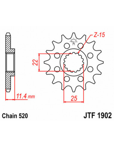 Pignon JT SPROCKETS acier standard 1902 - 520 Pignon JT SPROCKETS acier standard 1902 - 520
